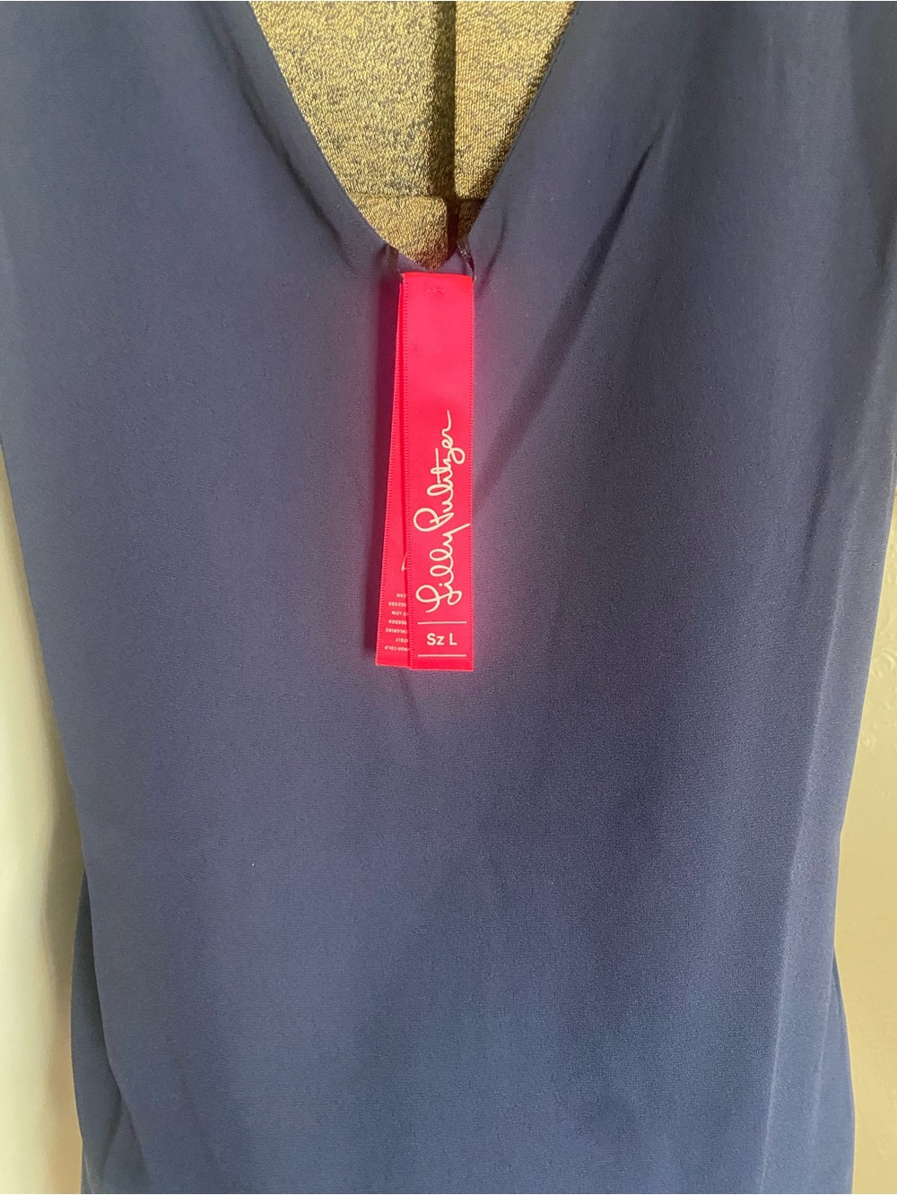 Lily Pulitzer Navy Blue V-Neck Tank Cami Semi Sheer Lined Size L  quiet luxury